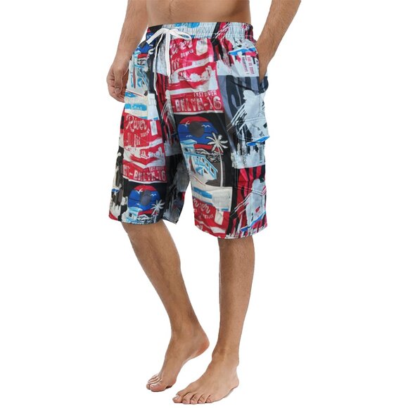 Men's Printed Cargo Swim Shorts With Pockets Regular Flex Bathing Board Trunks - Picture 3 of 16